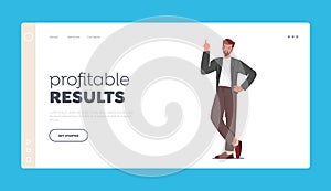 Profitable Results Landing Page Template. Businessman Having Great Insight, Creative Idea. Business Man Task Solution
