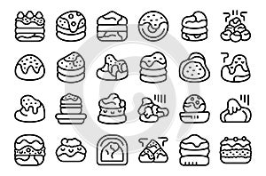 Profiterole icons set outline vector. Eclair food