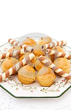 Profiteroles with chocolate waffles