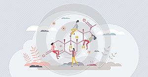 Progesterone as female endogenous steroid and hormone tiny person concept photo