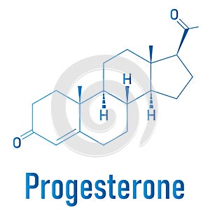 Progesterone female sex hormone molecule. Plays role in menstrual cycle and pregnancy. Skeletal formula.