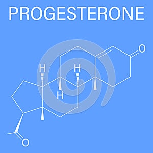 Progesterone female sex hormone molecule. Plays role in menstrual cycle and pregnancy. Skeletal formula.