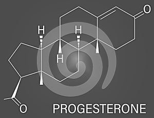 Progesterone female sex hormone molecule. Plays role in menstrual cycle and pregnancy. Skeletal formula.