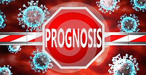 Prognosis and coronavirus, symbolized by a stop sign with word Prognosis and viruses to picture that Prognosis affects the future