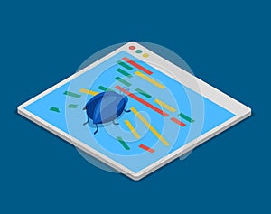 Program code bug technology coding flat 3d isometric vector