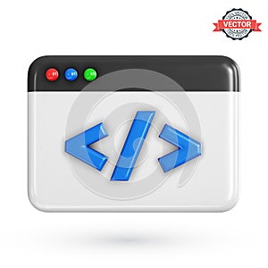 Program code development icon. Web coding or website programming concept. Web browser window or IDE application with program code