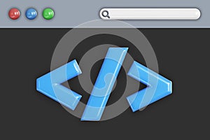 Program code development. Web coding or website programming concept. Web browser window or IDE application with a source code