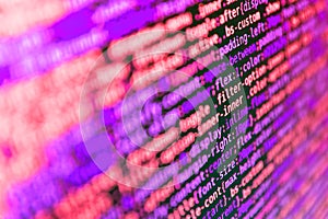 Program code PHP HTML CSS of site. Tensorflow AI concept. Python programming developer code. Close up of computer web page code