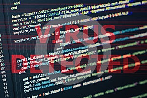 Program code with virus alert. Glitch effect added