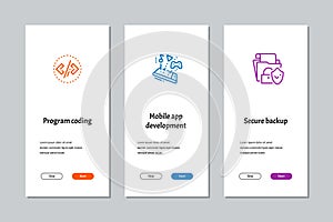 Program coding, Mobile app development , Secure backup onboarding screens