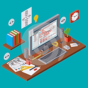 Program coding, SEO algorithm improvement, application development vector concept