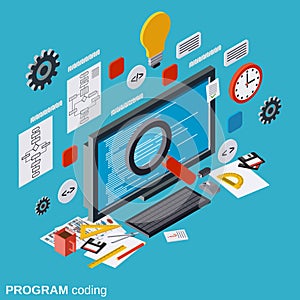 Program coding, SEO optimization, application development, web programming vector concept