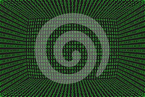 Program datum 3d background. Green programming binary coding. Matrix vector