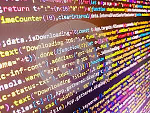 Program development concept. Binary computer code background, abstract. Software background technology. Web design business