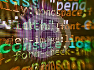Program development concept. Modern technology digital computer program source code background. Monitor closeup of function source
