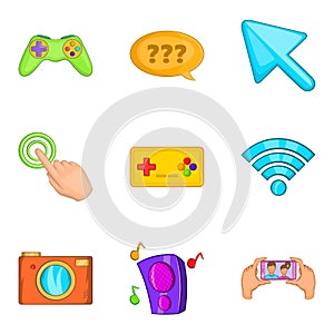Program development icons set, cartoon style