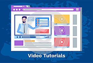 Program for distance learning template. Video tutorial with male teacher at online lesson