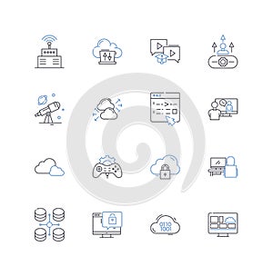 Program software line icons collection. Application, Computer, Code, Development, Interface, Algorithm, Compiler vector