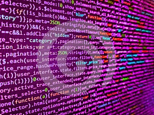 Programing workflow abstract algorithm concept. Abstract information digital technology modern background. Data bits computer bits