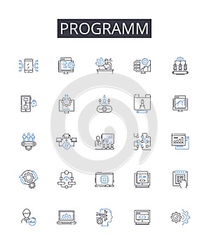 Programm line icons collection. Project, System, Application, Application software, Software program, Computer software