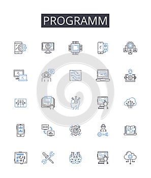 Programm line icons collection. Project, System, Application, Application software, Software program, Computer software