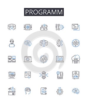 Programm line icons collection. Project, System, Application, Application software, Software program, Computer software