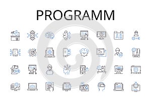 Programm line icons collection. Project, System, Application, Application software, Software program, Computer software