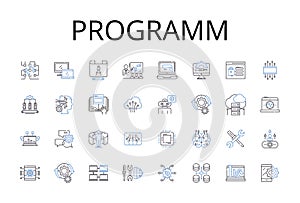Programm line icons collection. Project, System, Application, Application software, Software program, Computer software