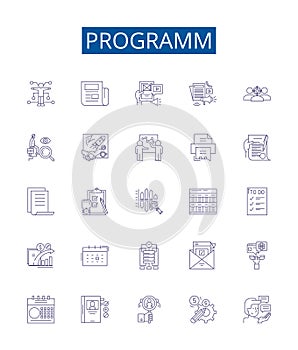 Programm line icons signs set. Design collection of Program, Programming, Software, Routine, Algorithm, Logic, Syntax
