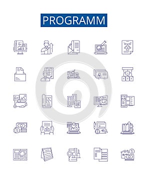 Programm line icons signs set. Design collection of Program, Programming, Software, Routine, Algorithm, Logic, Syntax