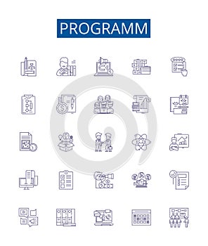 Programm line icons signs set. Design collection of Program, Programming, Software, Routine, Algorithm, Logic, Syntax