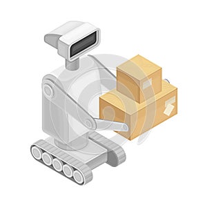 Programmable Robot Machine Delivering Parcels as Smart City Isometric Vector Illustration