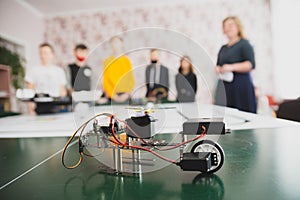 Programmable self-propelled toy vehicle made from construction set parts