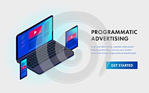Programmatic Advertising and Native targeting marketing isometric template landing page - Cross-device and multi target audience