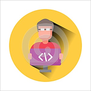 Programmer Avatar with flat design long shadow style