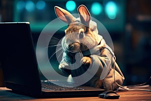 Programmer Bunny with laptop. Generative Ai