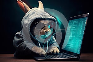 Programmer Bunny with laptop. Generative Ai