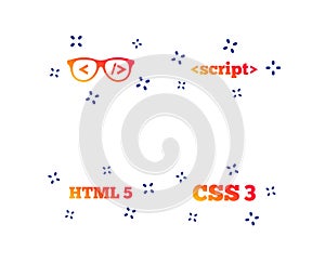 Programmer coder glasses. HTML markup language. Vector