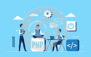 Programmer coder people team work on application development