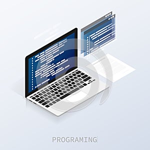 Programmer coding binary computer isometric flat vector