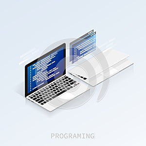 Programmer coding binary computer isometric flat vector