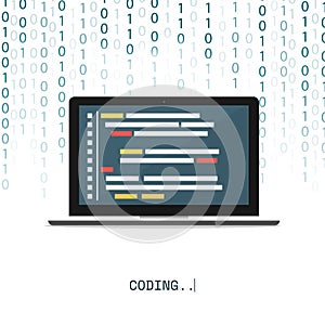 Programmer coding binary computer isometric flat vector