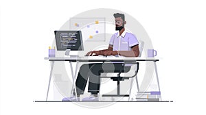 Programmer Coding on Computer at Desk, Software Developer Working, IT Professional with Laptop and Coffee