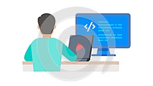 Programmer Coding at Computer Icon for Tech Software, vector design Generative AI