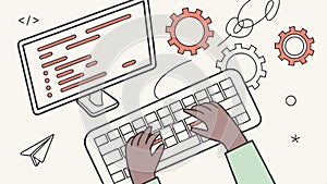 Programmer coding computer, software development and digital workspace vector design Generative AI