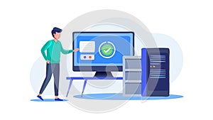 Programmer Coding on Desktop, Software Development and IT, vector design Generative AI