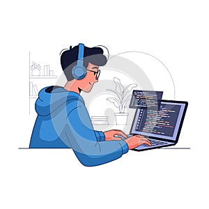 Programmer Coding on Laptop, Software Development Illustration