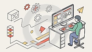 Programmer coding on laptop, software development illustration vector design Generative AI