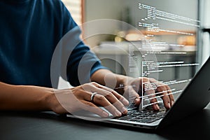 Programmer coding on laptop software development it professional writing code computer science engineering