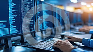 Programmer Coding on Multiple Monitors